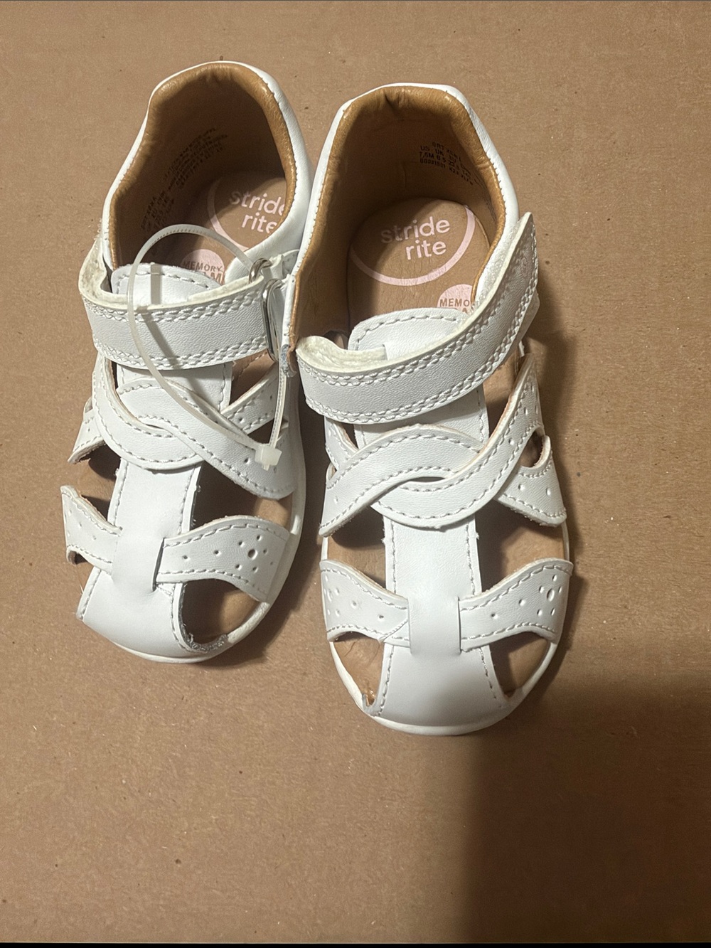 Stride Rite White Leather Hook-and-Loop Fisherman Sandals